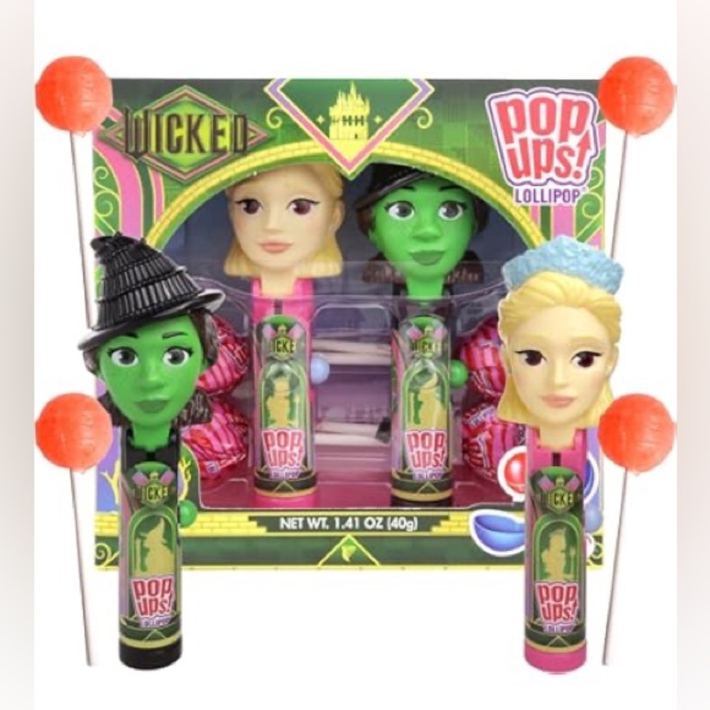 Wicked Pop Ups! Lollipops with Glinda & Elphaba - 4 Strawberry Lollipops